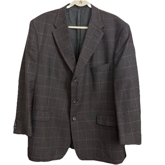 Burberry London Blazer Mens 46R Gray Plaid Windowpane Wool Sport Coat Jacket - Picture 1 of 14
